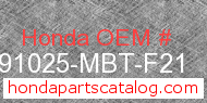 Honda 91025-MBT-F21 genuine part number image