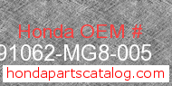 Honda 91062-MG8-005 genuine part number image