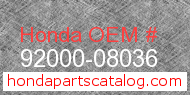 Honda 92000-08036 genuine part number image