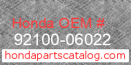 Honda 92100-06022 genuine part number image